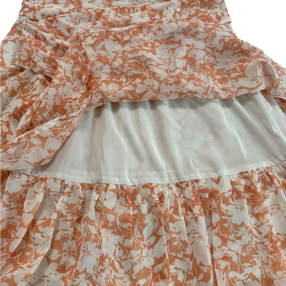 Japna Peach Floral Print V-Neck Tiered Ruffle Hem Sleeveless Dress Size M NWT - Picture 14 of 17